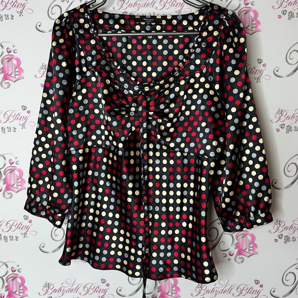 Belissimo New York top tie up belted Polka Dot Women's Top - Black, Red, White